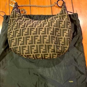 Authentic Fendi canvas chain hobo bag